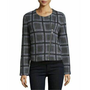 Joie Grey Etesse Plaid Wool Blend Moto Jacket